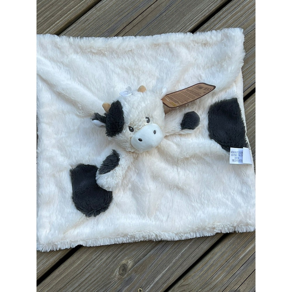 New K Luxe Kellytoy COW Cream & Gray Baby Security Blanket Lovey Nunu W/ Rattle